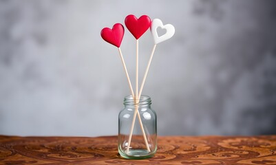 Romantic DIY Heart Stick Decoration in a Transparent Glass Jar
