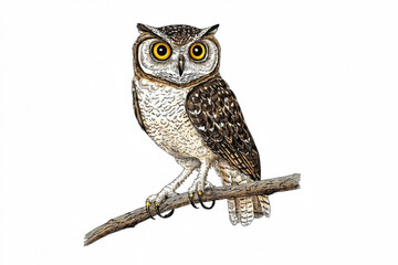 Majestic owl perched on a branch, showcasing its striking eyes and intricate feather patterns in a natural setting during daylight Generative AI