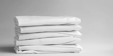 Pristine Laundry: A neat stack of freshly folded white linen, perfectly arranged. An image of simplicity and freshness.