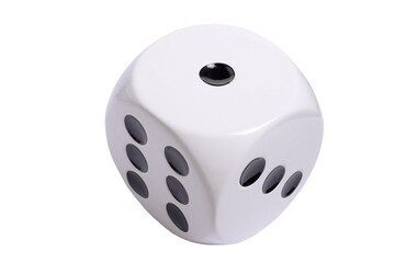 Isolated large white die or dice with black dots on transparent background, template of a die or dice, gambling addiction or table game concept, PNG