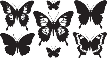 Butterfly Silhouette Collection: A collection of diverse butterfly silhouettes, perfect for design projects that call for elegance and simplicity. Captures the essence of nature's artistry.