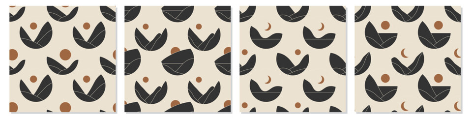 Set of seamless pattern of trendy minimalist landscape abstract contemporary collages