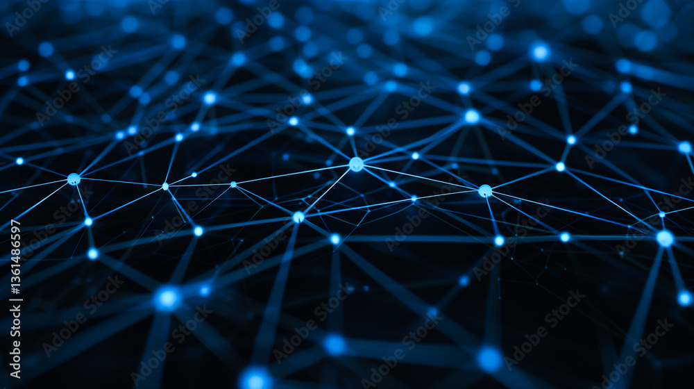 Poster data network: a dynamic illustration showcasing a network of interconnected nodes, representing the 