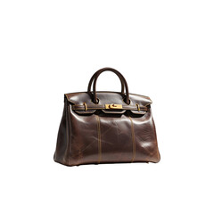 Naklejka premium Vintage brown leather bag PNG with soft light and gold details