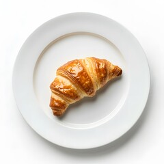 Golden Brown Croissant on Elegant White Plate - Freshly Baked Flaky Pastry Perfect for Breakfast, Brunch, or Snack - Gourmet Treat for Food Lovers and Culinary Enthusiasts