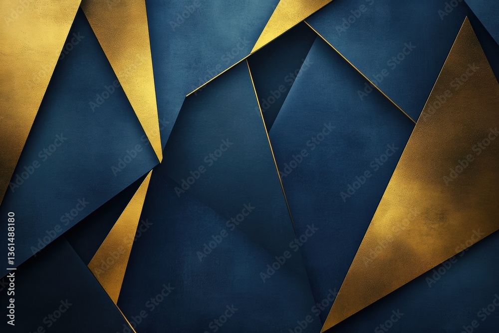Poster modern abstract background featuring geometric shapes in deep blue and gold tones, representing a co