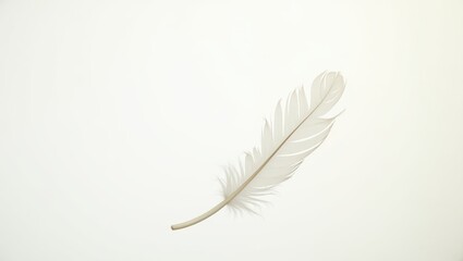 Obraz premium Delicate White Feather Floating on White Background Soft Light Airy Minimalist Photography