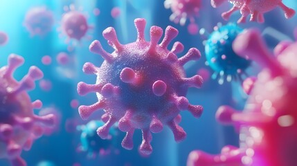 Fototapeta premium Microscopic Virus 3D Render, Blue Background (2)