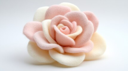 Delicate handcrafted felt rose, blush pink and cream petals, soft texture, romantic, elegant, home decor, wedding decoration, feminine, artistic, handmade with love.