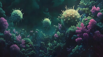 Fototapeta premium Microscopic Virus Attacking Coral Reef