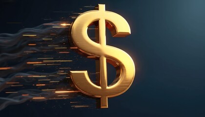 Golden dollar sign with motion blur effect, conveying quick financial success concept. Fast money, business, wealth idea. Shiny metallic symbol, gold color. Symbol of wealth, prosperity, earning.