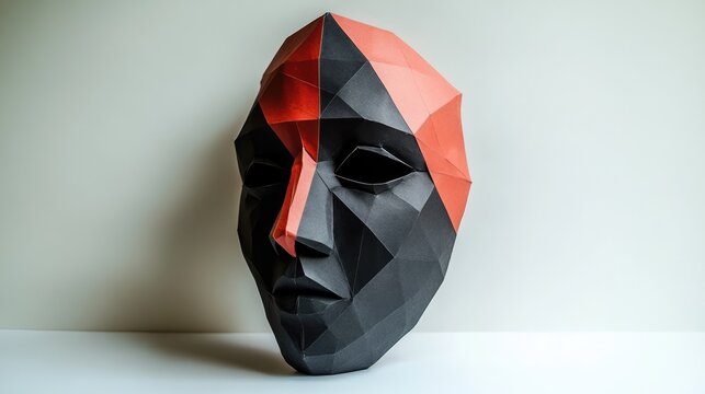Geometric Origami Mask: A Study in Black and Red