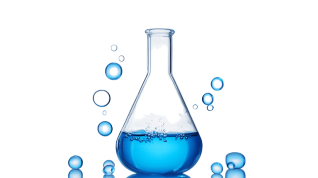 Chemistry flask with bubbles isolated on white or transparent background --ar 16:9