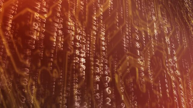 Golden Numbers Flowing on Red Background