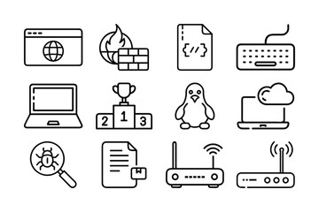 A Bundle of Computer related icons set with various symbols and elements in a doodle style