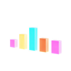 Futuristic neon bar graph with pastel acrylic bars, high-contrast geometric sculpture on a sleek black base, isolated on a transparent background