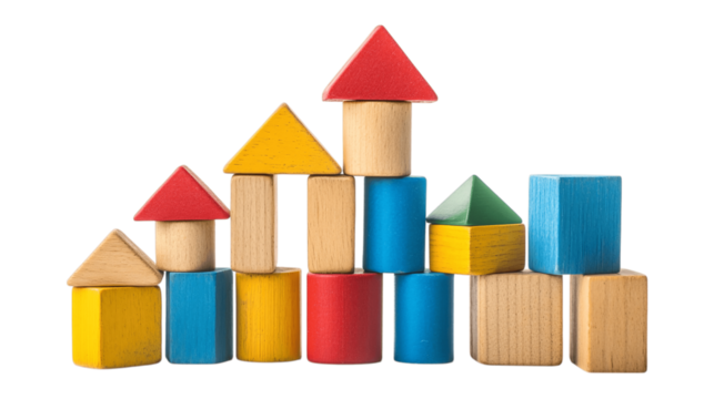 Kids building blocks isolated on white or transparent background --ar 16:9