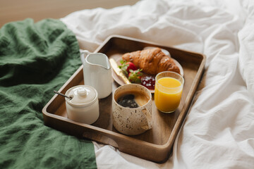 Morning Ritual – Pour Over Coffee and Croissant in bed