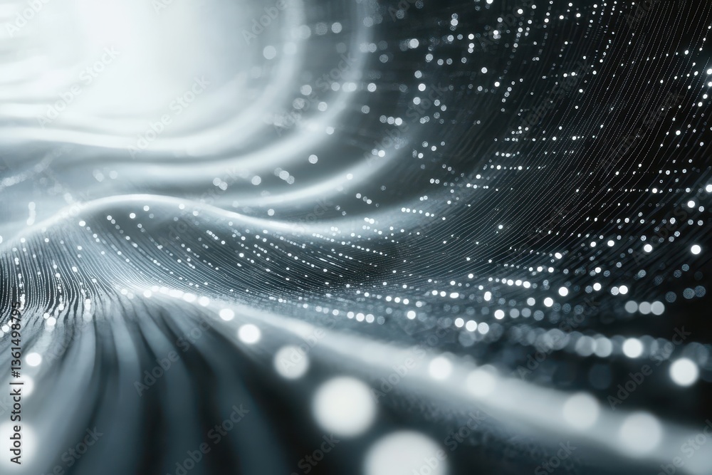 Poster Exploring the vast depths of a futuristic abstract landscape filled with shimmering light particles, An abstract concept of traveling through a futuristic and hi-tech digital matrix seamless ing