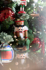 Nutcrackers in a Christmas tree amongst other decorations