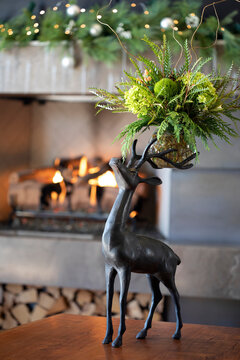 Detail of holiday decor with deer figurine