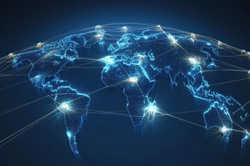 Global network of connections and data processing illustrates modern digital communication at night, network of connections and data processing over globe