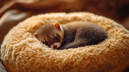 Dreaming Dormouse: An adorable baby dormouse snoozes soundly in its cozy, plush bed, a picture of peaceful rest and contentment.