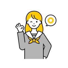 上半身のポーズ_シンプルな学生の女子学生08