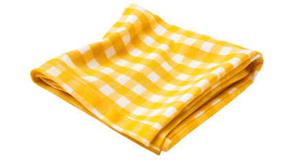Folded yellow and white checkered cloth on a black surface