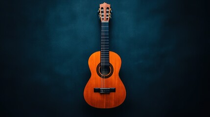 Naklejka premium Acoustic guitar on dark background with soft lighting