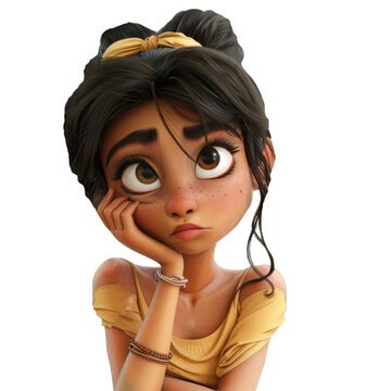 3D Sad Girl with Hand on Face