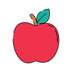 Apple Doodle style, a red apple with a green leaf, representing fresh fruit, perfect for healthy eating campaigns, grocery branding, and educational materials.
