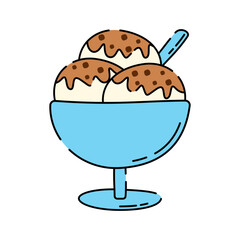 Ice Cream Doodle style, a blue cup of ice cream with scoops, symbolizing desserts, ideal for ice cream shop branding, menu illustrations, and summer-themed designs.