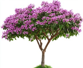 Fototapeta premium Lush Tree with Vibrant Pink Blossoms, Isolated on White Background