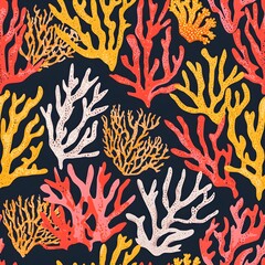 A vivid, seamless coral pattern captures the essence of underwater beauty for textiles.
