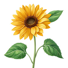 Naklejka premium Bright sunflower with green leaves isolated on a transparent background
