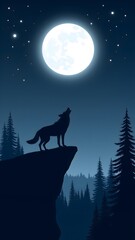 Fototapeta premium The wolf howls on a moonlit night