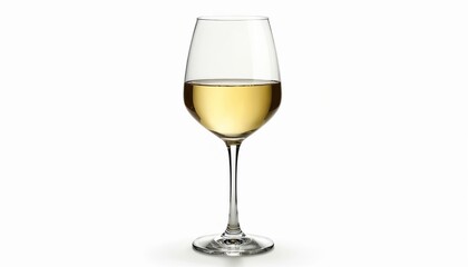 Elegant clear glass of white wine. The drink is isolated on white background. Ideal for use in restaurant or bar menus, beverage promotions, wine tasting events and other related promo materials.