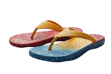 Rainbow Flip-flops Ready For Summer Fun, Boasting A Textured, Ombre Design With Speckled Soles Isolated on Transparent Background