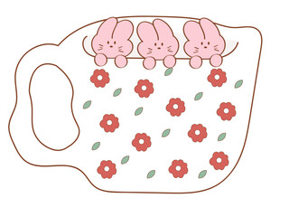 hand drawn vector illustration of an Glass Kawaii Bunny Color White Pink