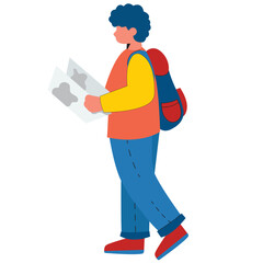 man with a suitcase and reading map for traveling tourism