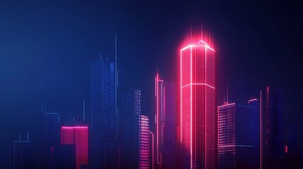 Fototapeta premium A futuristic cityscape at night, with towering skyscrapers and neon lights reflecting on wet streets