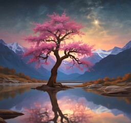 Fototapeta premium Illustration of blossom tree in spring season.