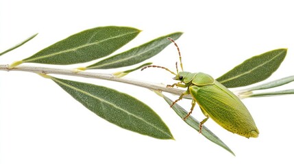 Green beetle olive branch studio shot