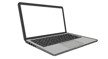 Laptop Illustration with Blank Screen for Mockup or Template Use