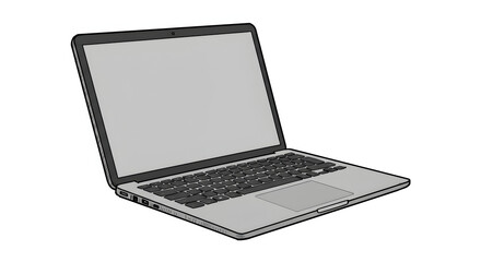 Open Laptop Computer Illustration with Black Keys on a White Background