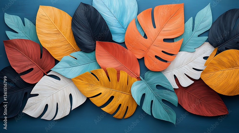 Poster vibrant tropical leaves in a colorful array