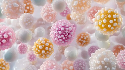 Pastel spheres float, abstract background, 3D render, medical/design use