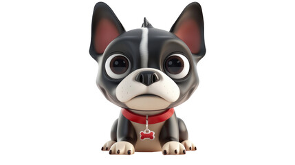 Naklejka premium A cute 3d cartoon black and white puppy wearing collar isolated on png background.
