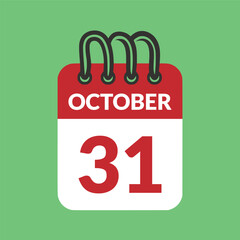 October 31 Calendar icon vector illustration.